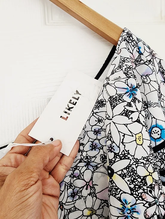 NWT Likely One-Shoulder Floral Ruffle Dress in White with Black Trim Size 0 - Picture 6 of 6